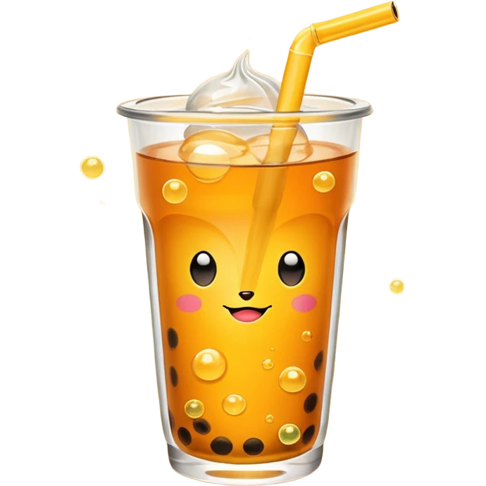 Make a orange tea boba with yellow bubbles cartoon  emoji