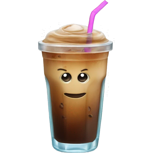 Iced coffee in a glass with a glass straw emoji