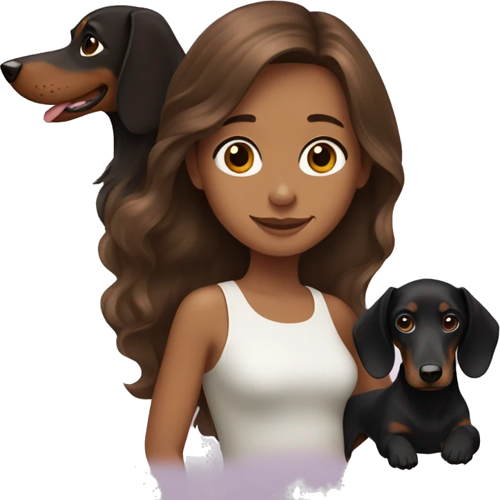 a brown-haired girl with a long-haired black dachshund emoji