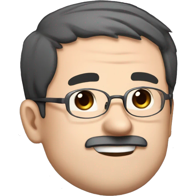 masterpiece, anime style, chibi, illustrated logo, medium short shot, emote for twitch of a 46 year old man, oval face, black hair, wrinkles on forehead, brown eyes, white skin, inky shirt, short hair, glasses, working in his computer
 emoji