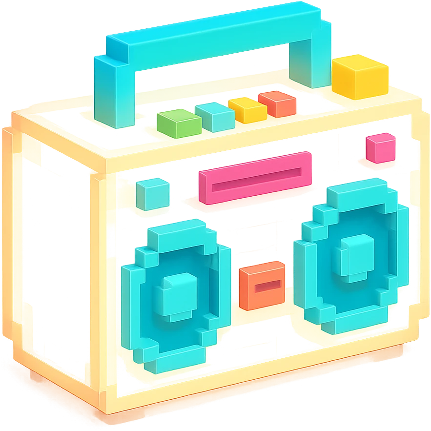сделай белый святящейся бумбокс, no background emoji