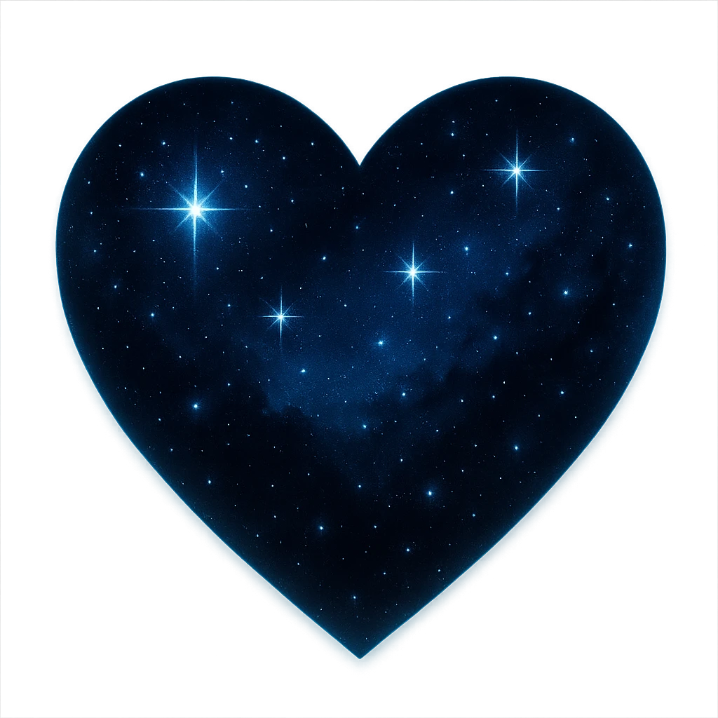 heart with a midnight theme, deep blue and black colors, starry accents, glowing effect emoji
