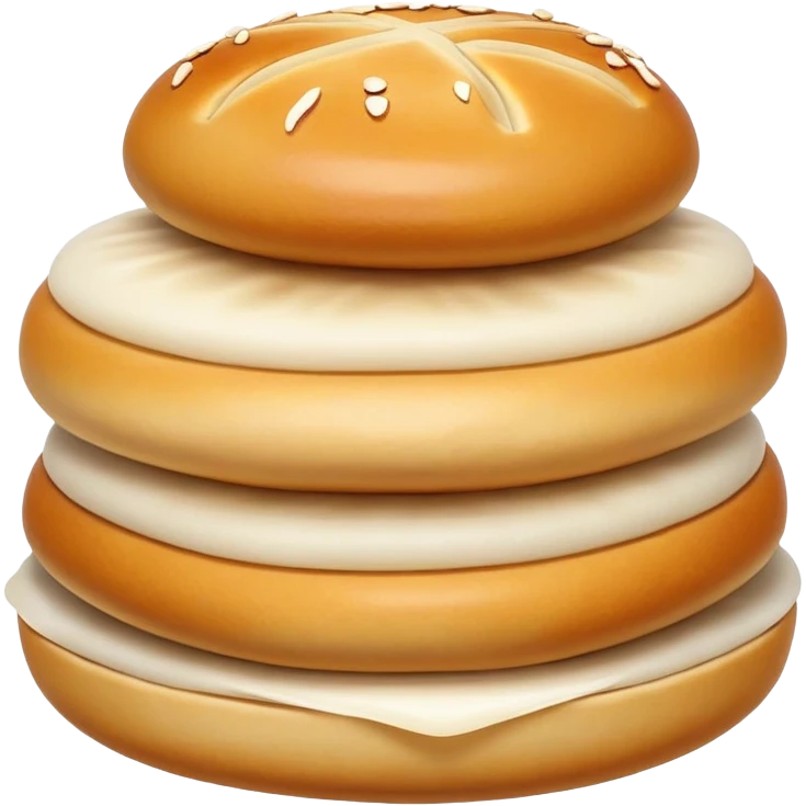 Shanghai pan-fried pork buns Shengjianbao with visible crispy bottom, simplified emoji style with bold outlines and bright colors, cartoon style juicy breakfast buns emoji