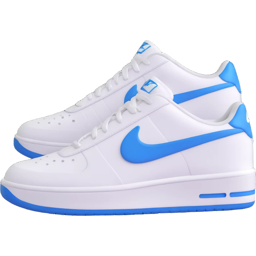 white and blue Nike sneaker, angled view, with visible swoosh logo, 3D emoji style emoji