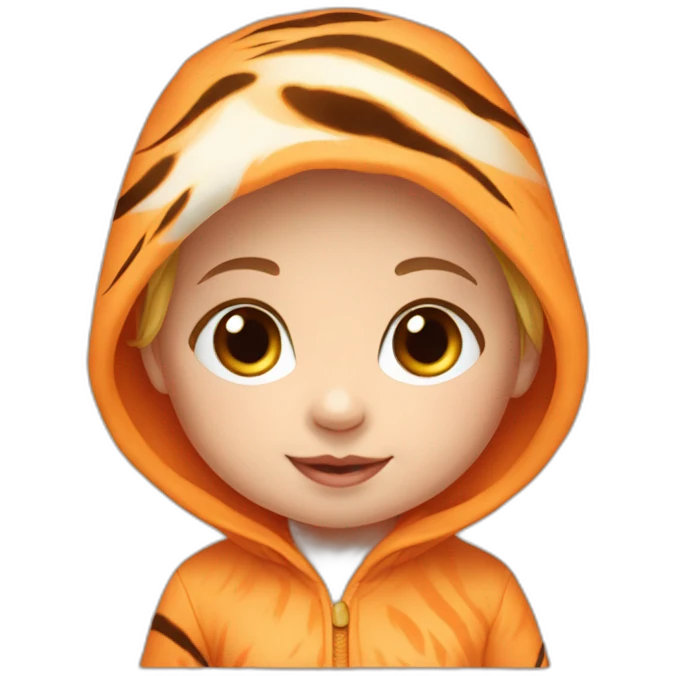 Caucasian baby girl in orange tiger onesie emoji
