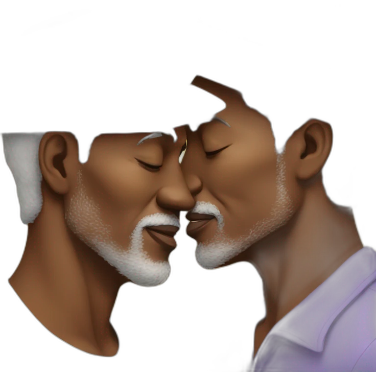 Older African Man with hat kissing  older blond man with hat emoji