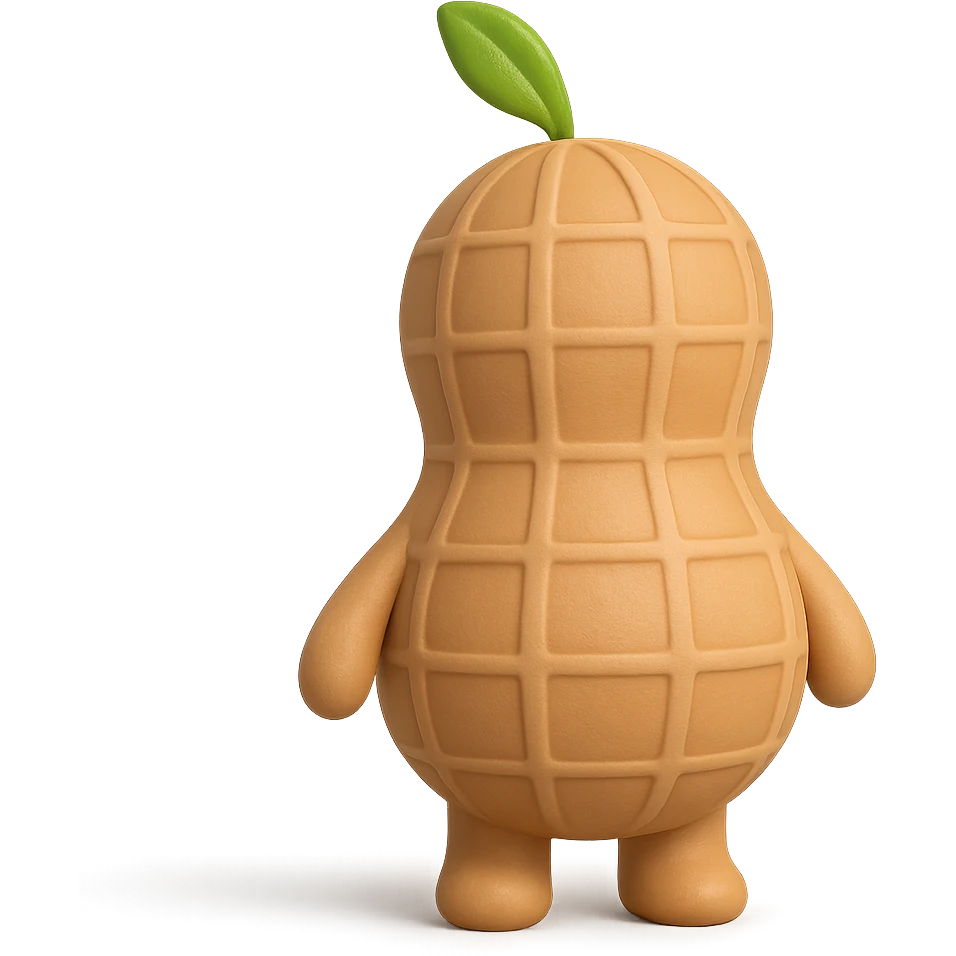 Add tiny arms and legs to the 3D peanut character with a cartoon-style shell, keep it cute and with no facial expression, maintain transparent background. The style should resemble a cute 3D cartoon peanut with a smooth shell texture and no facial features. emoji