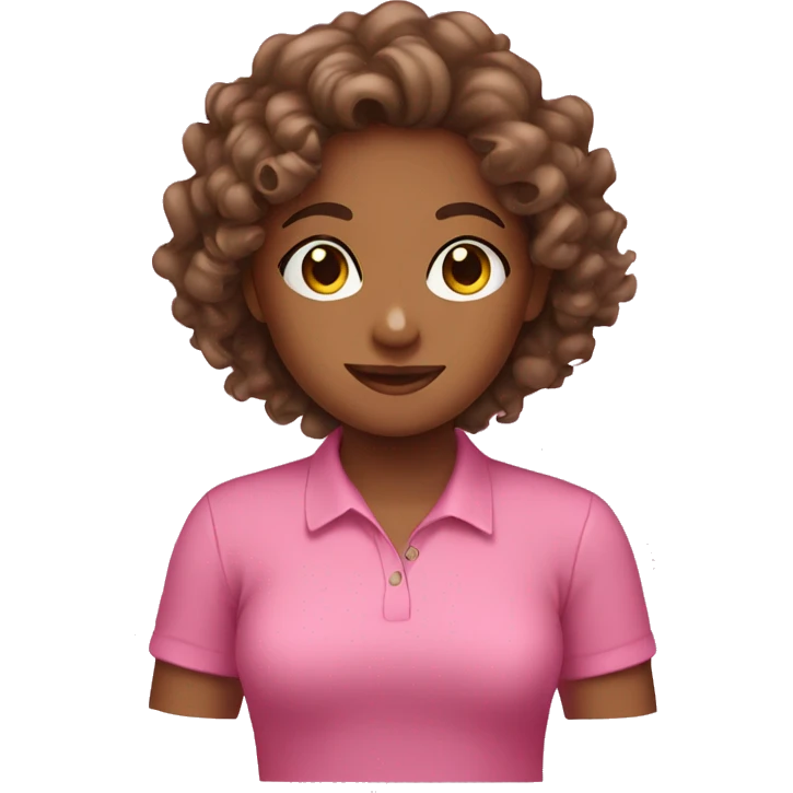 Brown girl wearing pink shirt with curly hair emoji