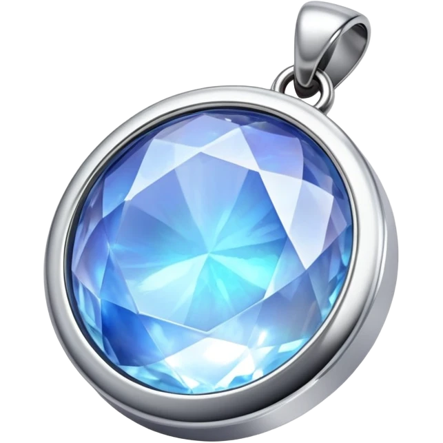 extra close-up round cut blue moonstone holographic gem with silver metal frame charm, no gemstone accents emoji