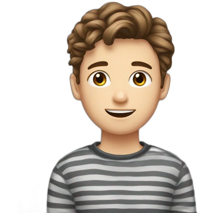 teenager boy brown wavy hair up to the chin and dark gray striped sweater emoji