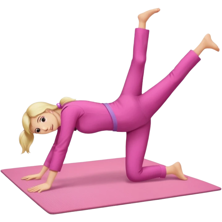 A fair-haired girl in a pink suit does a back bridge on a mat emoji