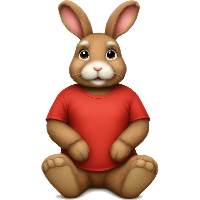Cute Fluffy brown bunny rabbit teddy wearing red tshirt sitting  emoji
