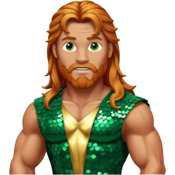 Hercules, God of Heroes from Gods and Goddesses with long reddish blonde hair, bronze and green sequin outfit emoji