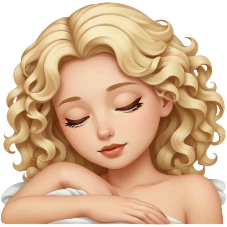 Luxury blonde model, brown eyes, wavy curls, sleeping cozily  emoji