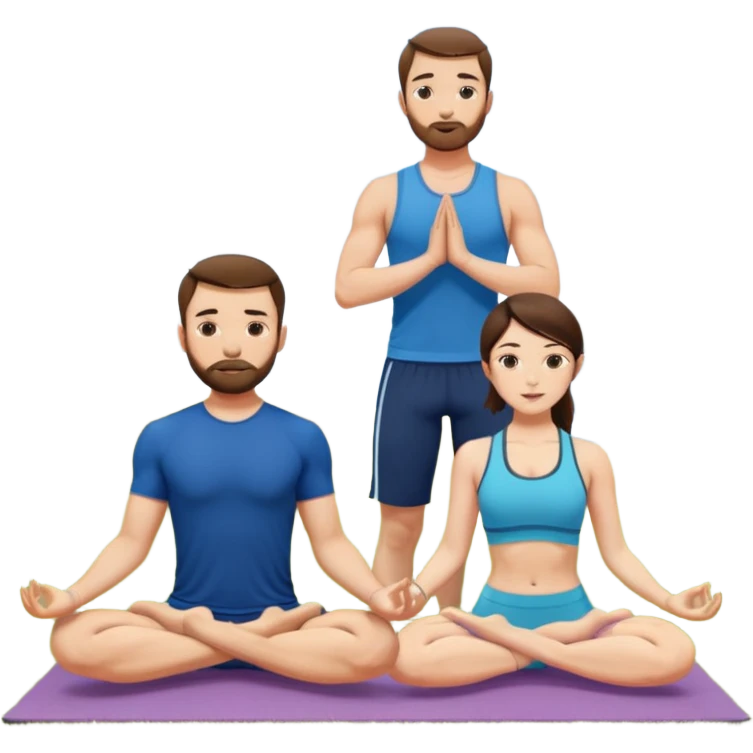 scottish man with stubble, brunette woman doing yoga emoji
