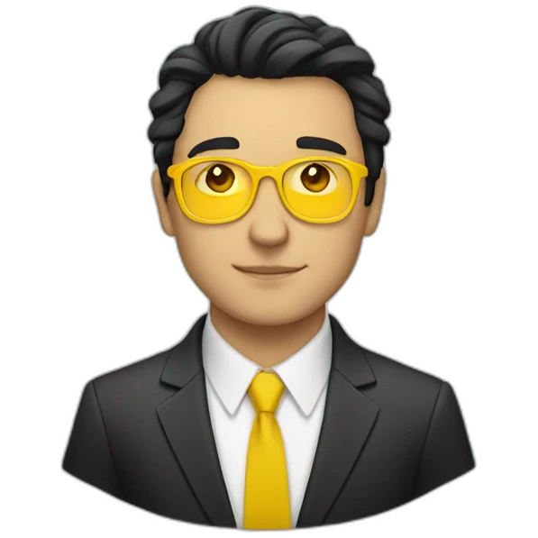 white guy with yellow tinted glasses and black hair wearing a suit  emoji