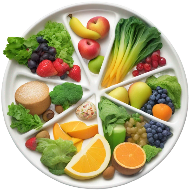 A large white round plate of healthy food emoji