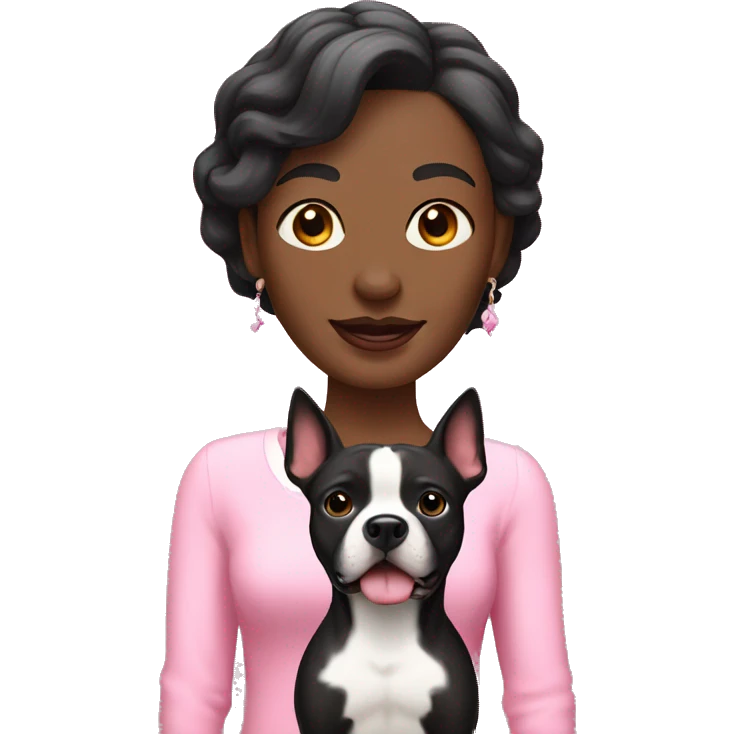 lady with black Staffordshire terrier dog, pink dettails emoji