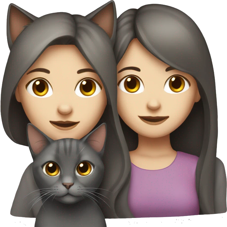grey cat with dark brown haired girl  emoji