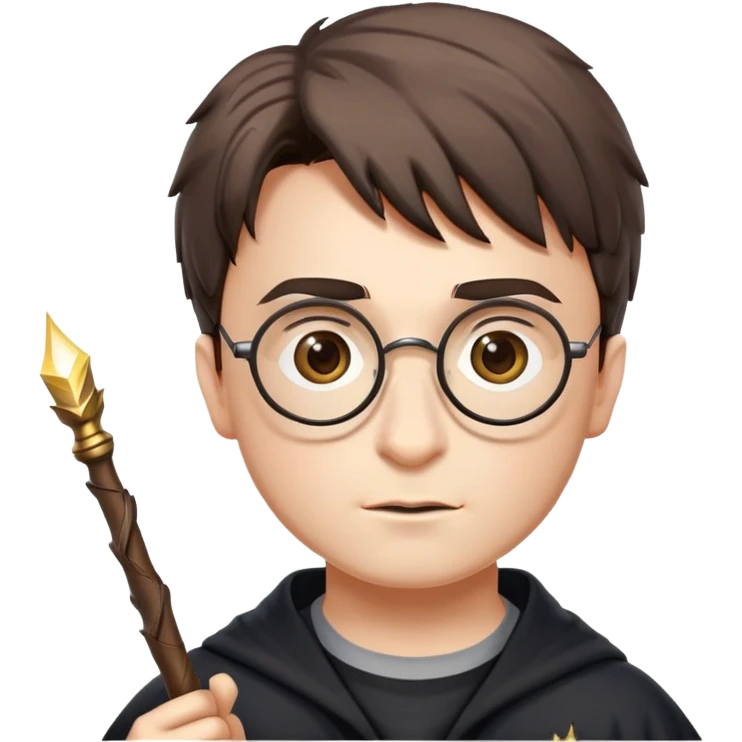 Harry Potter with glasses, lightning scar, and wand emoji