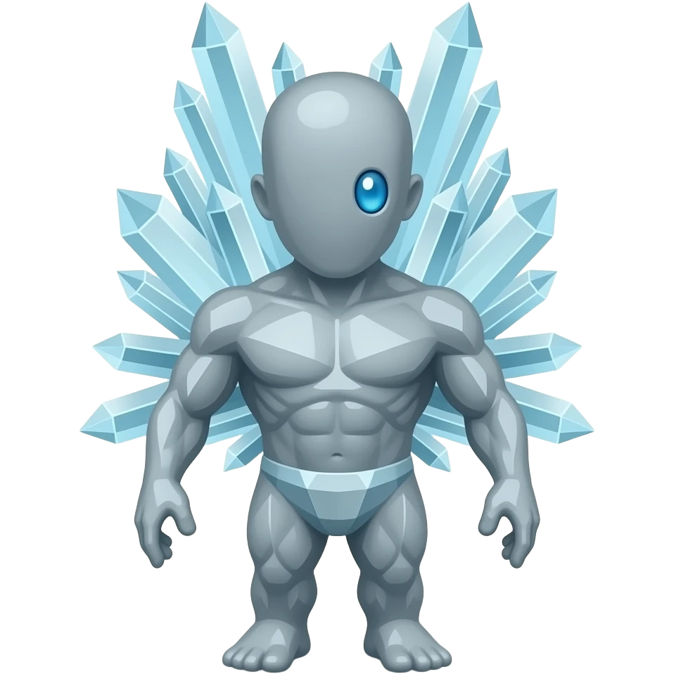 Weird Crystal humanoid thing with crystals growing on its back in glowing blue eyes with a gray body with a growing with no mouth with glowing blue eyes with a single blue glowing eye full body emoji