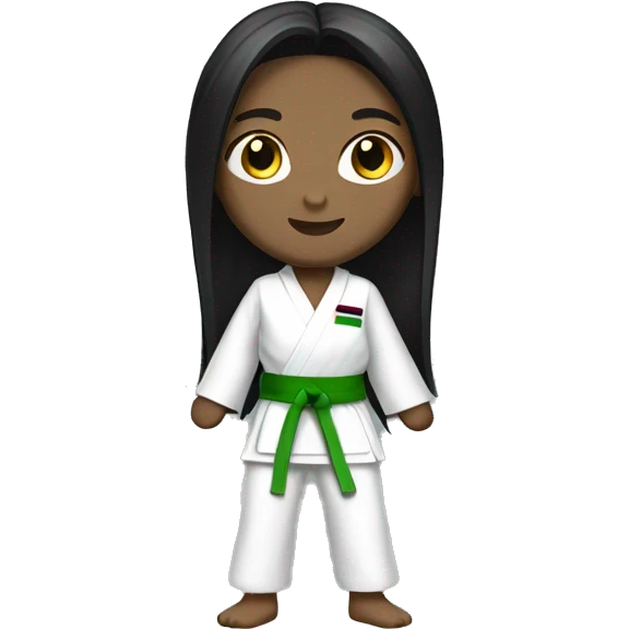 full body taekwondo girl with all white gi light green belt long black hair light dark skin emoji
