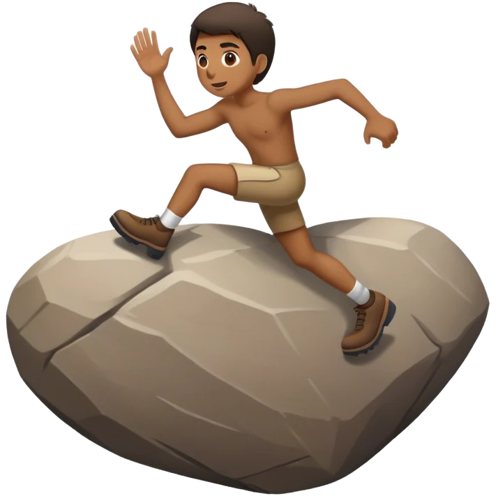 pushing stopping a big rock falling down hill by trying to push it emoji