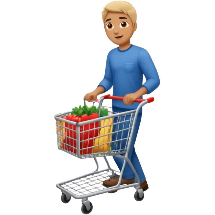 full body of a man pushing a shopping cart inside a supermarket emoji