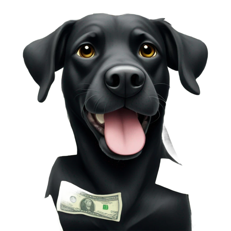 Black dog with money emoji