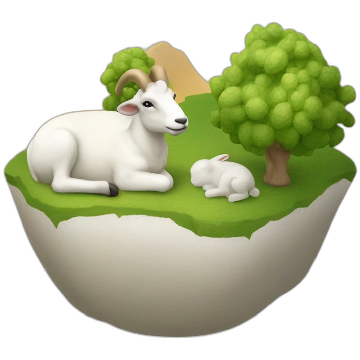 Une chèvre avec une statue de l'île de Pâques emoji