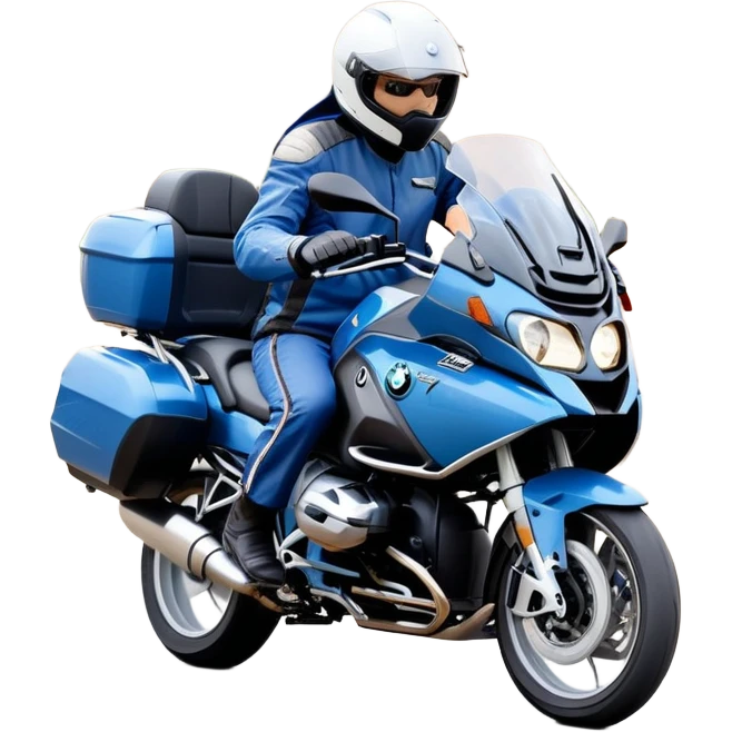 blue BMW RT1200 touring motorcycle with rider on open road emoji