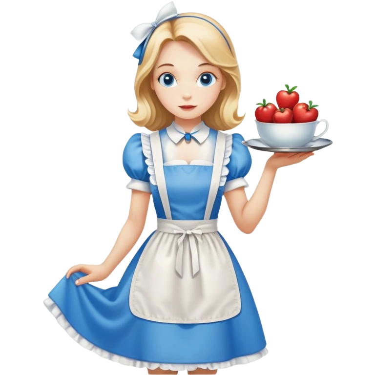 Alice in Wonderland curtseying in her blue dress with white apron emoji