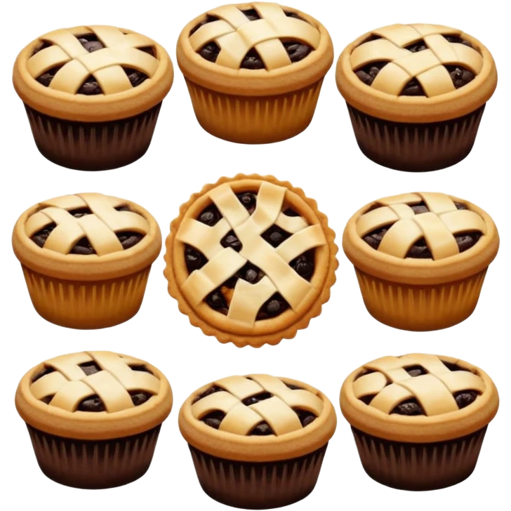 Baking community avatar in clean emoji-style illustration. Pies, cookies, and muffins grouped together, warm golden tones, simple shapes, flat design, high contrast, cozy and friendly. emoji