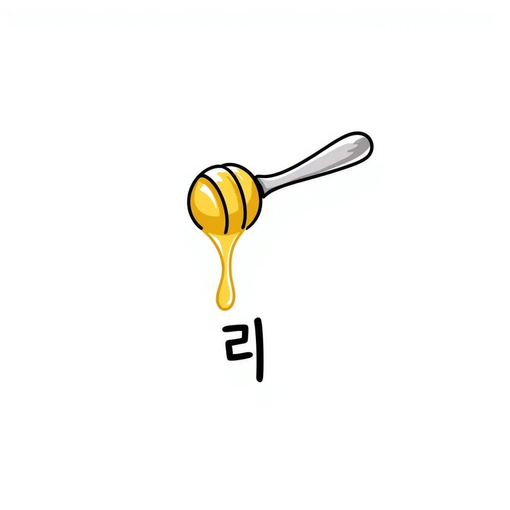 golden honey dipper dripping honey, with Korean word '개꿀' written in bubbly, cute style, emoji format emoji
