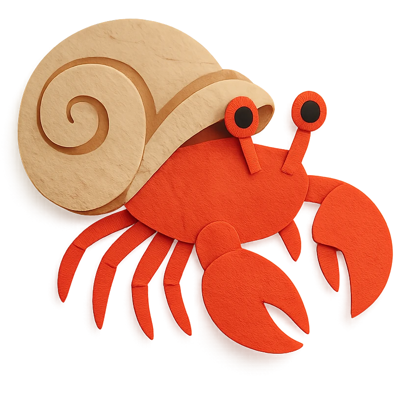 hermit crab with a spiral shell on a white background in paper-craft style emoji