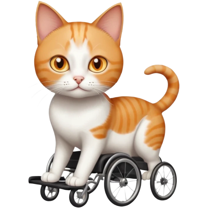 full body small short hair ginger and white cat with orange eyes walking in a wheelchair for cats emoji