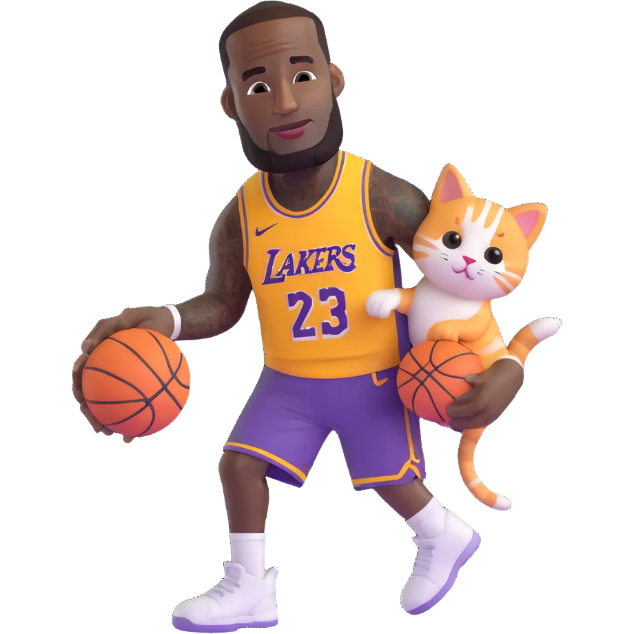 LeBron James handing a kitten and a basketball emoji