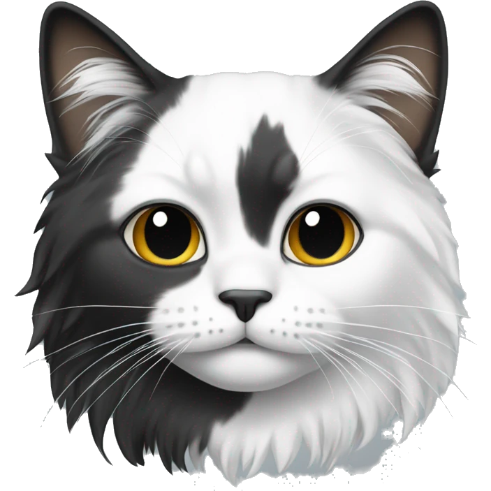 long haired cat half black half white with black bottom jaw emoji