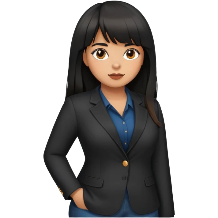 Latina girl with bangs black long hair plus size black blazer working emoji