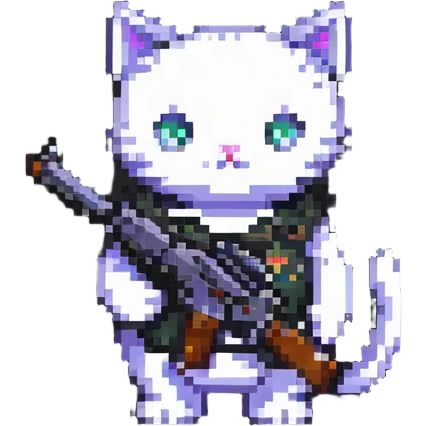 cat with a gun pixel art emoji
