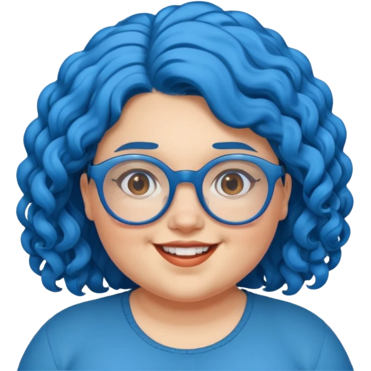 curly fat girl with blue hair and glassess emoji