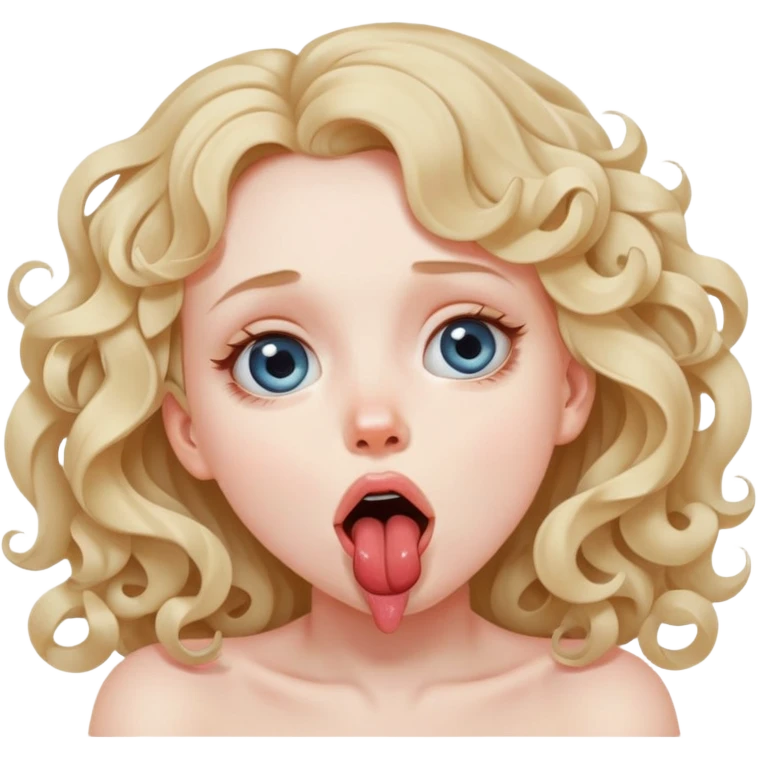 A girl with loose curls strangling her self with eyes looking up and  tongue slightly out of her mouth  emoji