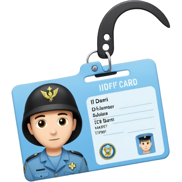 black Scissors cutting a light blue idf soldier ID card in 2 parts .hyper realistic emoji