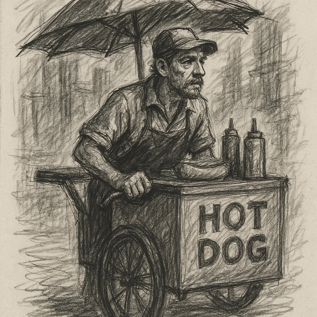hotdog seller in New York with cart emoji