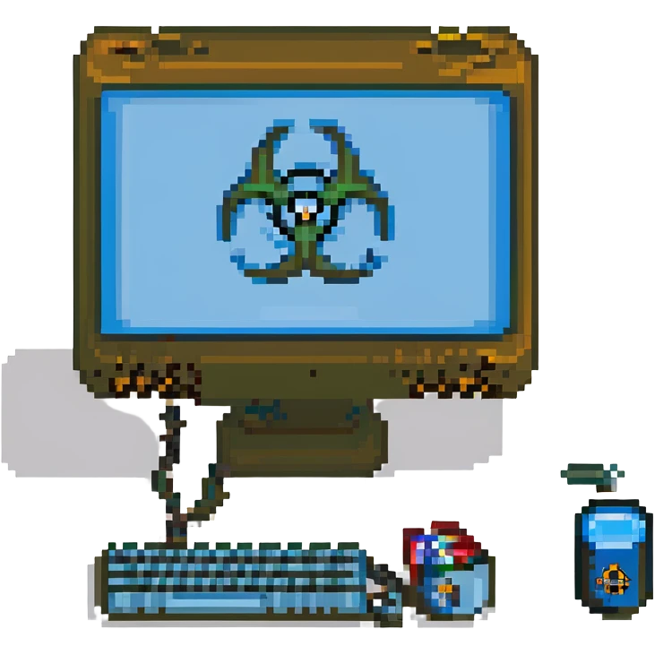 blue screen computer with a biohazard sign emoji