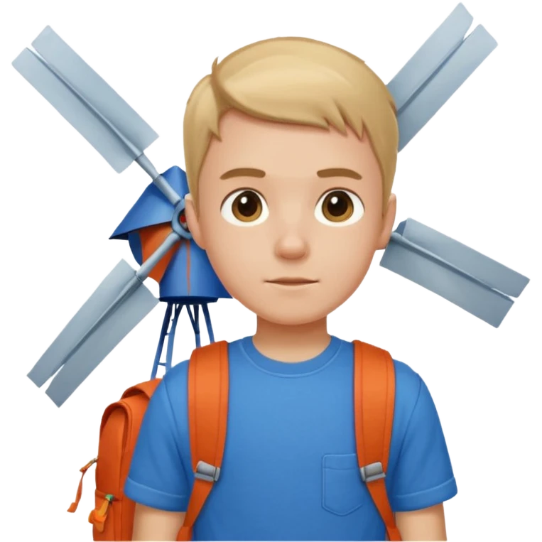 Boy wear windmill backpack emoji