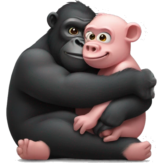 A pig and a gorilla hugging each other emoji