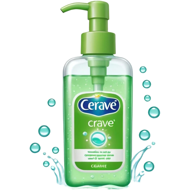 `CeraVe-shaped white rectangular pump bottle with soft green label CeraVe” stripe. Surrounded by floating water bubbles, glowing light particles, and a gentle green mist. Feels like a calm hydration spell in a bottle. Clean, glossy, emoji-style.`magical
 emoji