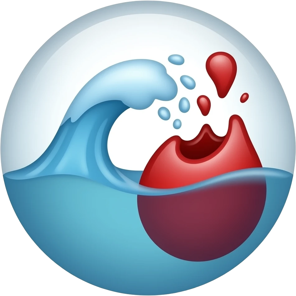 a wave of water and a wave of blood crash into each other - circular icon transparent to copy/paste emoji