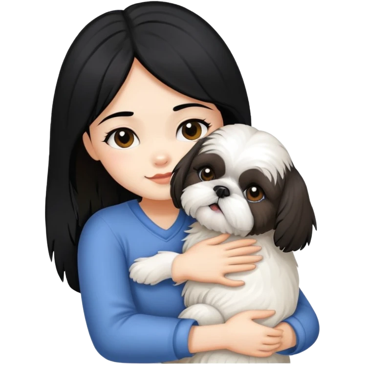 A girl with black hair hugging a Shih Tzu dog emoji
